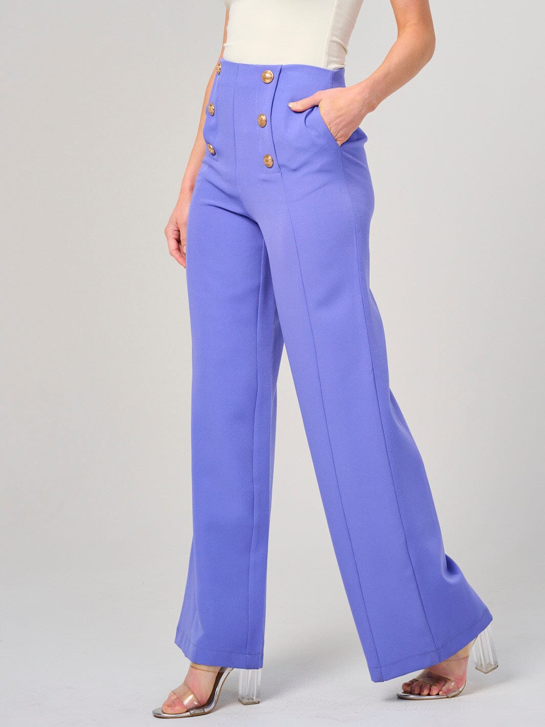 WOMEN'S ZIPPER CLOSURE FRONT POCKETS WIDE LEG PANTS