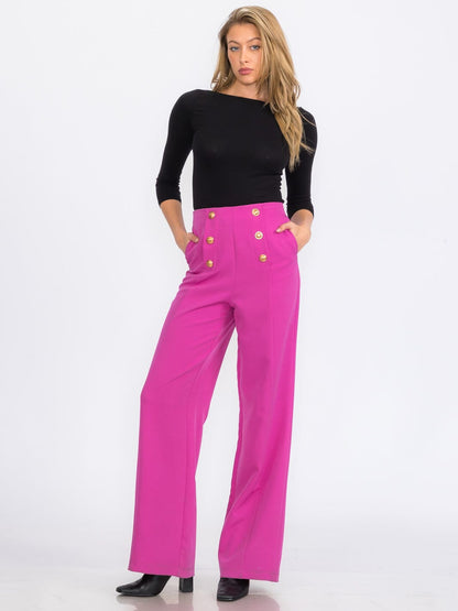 WOMEN'S ZIPPER CLOSURE FRONT POCKETS WIDE LEG PANTS