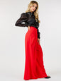 WOMEN'S ZIP UP PLEATED FRONT POCKETS WIDE LEG PANTS