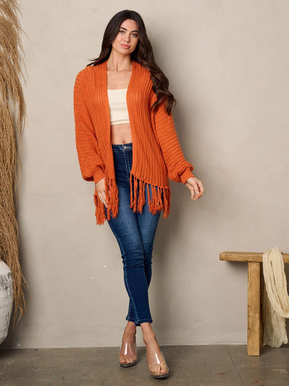 Woman long sleeve open front fringe